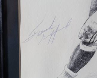 *Signed* Frank Gifford NFL Robert Riger Around The Right Side Print Autograph Football New York Giants 	Frame: 14.75x11.75x0.5in	199010
