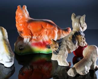 Lot of 4 Vintage Carnival Chalkware Dog Figure Statues - Lassie Collie - Scottie Terrier - Pekingese - Retriever	Scottie 9x5x8 in - Collie 10x11x3 in - Pekingese 4.5x3x6.5 in - Retriever 6x3x6.5 in	198040
