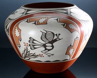 *Huge* Ruby Panana Zia Pueblo Polychrome Olla Bird Pot Native American Pottery	13in H 17in Diameter at widest point 	199151
