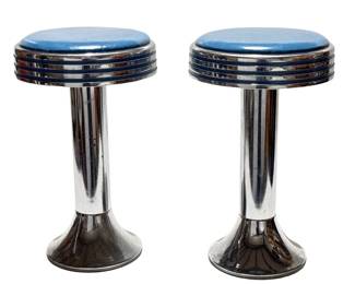 Lot of 2 Vintage Diner Ice Cream Parlor Stools Swivel Bar Stool Pair	22in H x 13in Diameter 	196243
