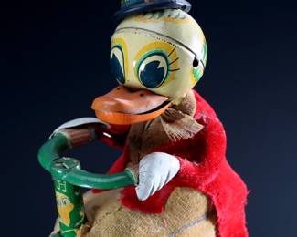 Vintage ALPS Quacky Duck on Tricycle Japanese Litho Tin Toy Bicycle 	6.53x5in	196103

