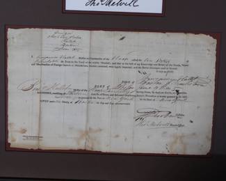 Signed Thomas Melville 1815 Import Document  Framed	Frame: 24.75x20.75x1.5in	199072

