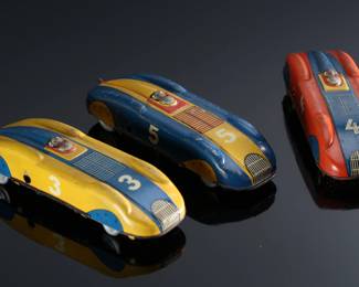 Lot of 3 Vintage Huki Made in US Zone German Tin Litho Toy Cars Key Windup 	1.5x2x6.25in 	196090
