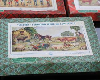 Lot of 3 Vintage The “Victory” Wood Jig-Saw Puzzles Farmyard Soldier Dog Jigsaw by G. J. HAYTER 	1x10.5x8in	196074
