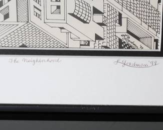 Signed Litho L. Goodman “The Neighborhood” Framed Print 	Frame: 16.25x23.25in	196026
