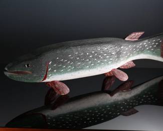 Folk Art Carved Wood Trout Fish Decoy Unsigned 	7x4x30in	196043
