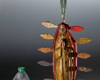 Vintage Mexican Carved Wood Religious Sculpture Our Lady of Guadalupe	24in H (14in without to piece) x8x2in	196220
