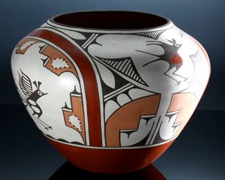 *Huge* Ruby Panana Zia Pueblo Polychrome Olla Bird Pot Native American Pottery	13in H 17in Diameter at widest point 	199151
