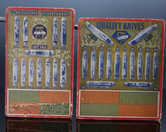 Lot of 2 Vintage Punchboards Gambling Punch Boards Knife Advertising Quality Knives & Parisian Beauties 		196012
