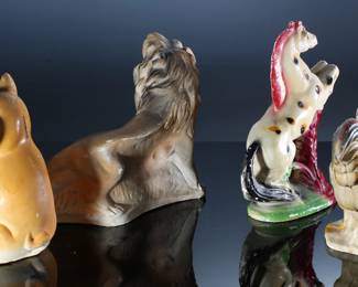 Lot of 4 Vintage Carnival Chalkware Animal Figure Statues - Horse - Lion - Pig - Rooster	Horse 10.5x9x4 in - pig 9x6x5 in - rooster 10.5x5x8 in - Lion 9.5x10x5 in	198044
