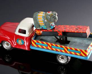 Vintage Japanese Tin Litho Toy Circus Truck Clown Elephant	4x3x8in	196064
