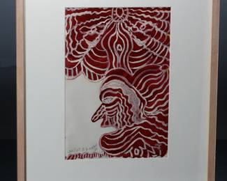 *Original* Folk Art Juillet 87 Tonni Z Framed 	Image: 10.75x7.25in<BR>Frame: 18.25x14.75x0.75in	196005
