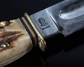 Vintage Henley & Co Othello Knife with Sheath Germany Fixed Blade Knife Stag Handle	Knife: 8.85in Blade: 4.9in 	199092
