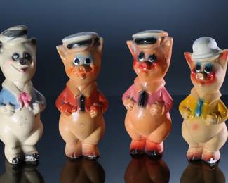 Lot of 4 Vintage Carnival Chalkware Pigs Wearing Hats Figure Statues	Pig with yellow jacket, pink jacket and red jacket are 10.5x4x4 inches pig with blue jacket is 11x4x4 inches 	198038
