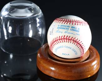 *Signed* Clete Boyer Autographed Baseball Auto in Case JSA	4in H x 4.25in Diameter  	199004
