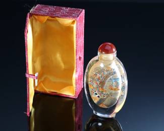Antique Chinese Reverse Hand Painted Glass Snuff Bottle - Double Sided “Village Scene” With Original Box	2 x 5.5 x 3.5 in	198012
