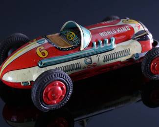 1950s Japanese Tin Litho World King Friction Race Car Bandai&nbsp;Japan Toy Racer BC	1.5x3x4.75in	196123
