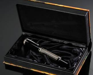 MONTBLANC 1999 Marcel Proust Writers Limited Edition Fountain Pen 28654 F 14k Gold NIB In Box	Pen with Cap: 135mm long x 14.5mm diameter<BR>Box: 7.25x4.375x1.75in 	199161
