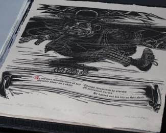 John L. Risseeuw A Dance of Death Art Portfolio 19 Prints in binder Sidney Chafetz, Warrington Colescott, Antonio Frasconi	21.5x17x1.25in	196040
