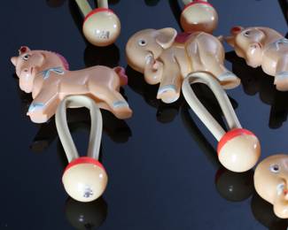 Lot of 9 Vintage Celluloid Occupied Japan Horse/Elephant Toys Baby Rattles	7x4x1in	196231
