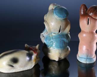 Lot of 3 Vintage Carnival Chalkware Animal Figure Statues - Porky Pig - Cat - Sailor Elephant	Sailor elephant 12x6x7 in - Porky 12x5x4.5 in - Cat 3.5x10x6 in 	198047
