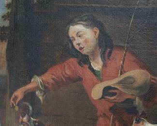 Antique Original Oil Painting Feeding of the Dogs Abraham Hondius Framed Art 	Artwork: 24x30in<BR>Frame: 31x38x3in	289028
