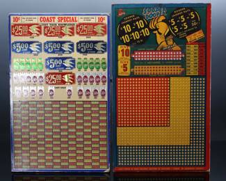 Lot of 2 Vintage Punchboard Gambling Punch Boards  Sooper Dooper/Coast Special Test Your Knowledge Trade Stimulators 		196008
