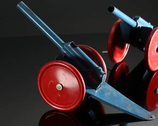 Lot of 2 Vintage Pressed Steel Canons 	7x5x14.5in	196152
