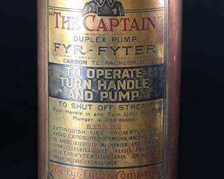 Antique Brass & Copper Fyr-Fyter The Captain Hand Pump Fire Extinguisher&nbsp;	20in H x 5.75in Diameter at baser	199108

