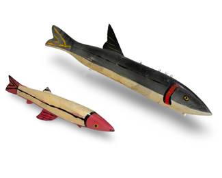 Lot of 6 Large SD Sherman Dewey Carved Wood Fish Decoy Folk Art decoys 		196246
