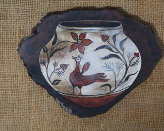 Original Art Lynn Touchette Trios-Zia Storage Jar Painting 	Frame: 13x14.75x2in	199152
