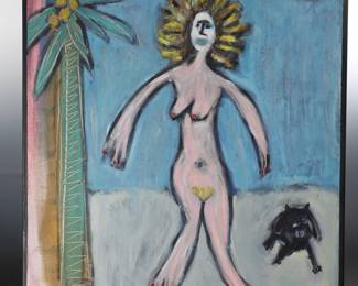 2pc *Original* Art Rudy Turk Bodacious Adam & Woebegone Eve 1996 Framed Painting 	Frame: 30.5x 24.75in	196022
