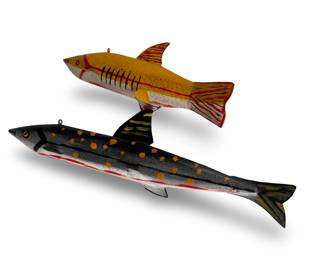 Lot of 6 Large SD Sherman Dewey Carved Wood Fish Decoy Folk Art decoys 		196246
