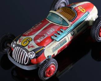 1950s Japanese Tin Litho World King Friction Race Car Bandai&nbsp;Japan Toy Racer BC	1.5x3x4.75in	196123
