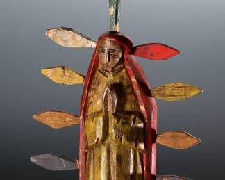 Vintage Mexican Carved Wood Religious Sculpture Our Lady of Guadalupe	24in H (14in without to piece) x8x2in	196220
