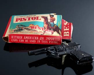 1950s Vintage Japanese Tin Toy Cap Gun BEST Brand Automatic Repeating Pistol SSS Toys Japan 	3x5x1in	196071
