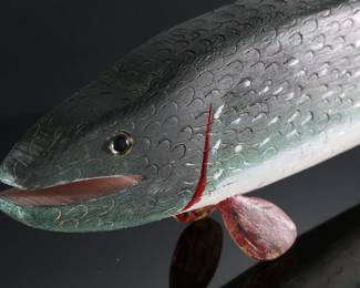 Folk Art Carved Wood Trout Fish Decoy Unsigned 	7x4x30in	196043
