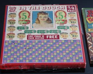 Lot of 4 Vintage Punchboard Gambling Punch Boards In The Dough/Jitney Charley/The Little Wonder Trade Stimulators 		196007
