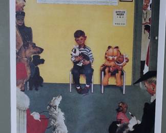 *Signed* Jim Davis Garfield The Veterinarian Norman Rockwell Litho Framed Art Lithograph  	Frame: 21.25x18.75x0.75in	199073
