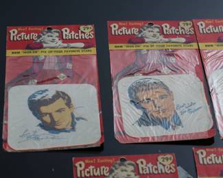Lot of 7 1950s-60s Vintage Picture Iron-On Patches&nbsp;of Hollywood Stars in Original Packaging 	7.25x3.75in	196238
