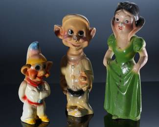 Lot of 3 Vintage Carnival Chalkware Dolls Snow White & 2 Dwarfs 		196166
