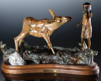 Walt Horton “It's Your Move” Bronze Sculpture Native American Girl & Deer 11/100	15.5x23.25x10.5in	199153
