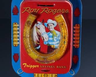 Vintage Roy Rogers Trigger Savings Bank Tin Litho 	1.3x6x8in	196098
