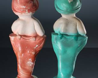 Lot of 2 Vintage Carnival Chalkware Sheba Kewpie in Dress Figures		196163
