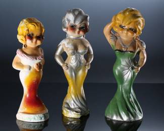 Lot of 3 Vintage Carnival Chalkware Glamour Girls Lady Dolls 		196164
