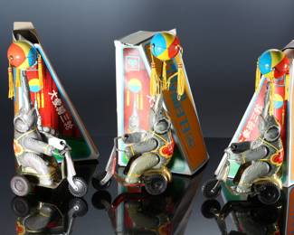 Lot of 3 Vintage Blic Wind-Up Tin Litho Elephant on Bike Toys in Box	6 x 14 x 10 in	198028
