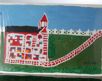 *Original* Lucile Smith Folk Art Schoolhouse Acrylic on Foamboard Painting 	20x29.75in	196001

