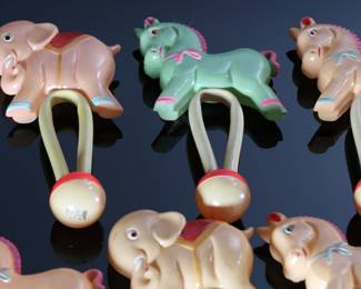 Lot of 9 Vintage Celluloid Occupied Japan Horse/Elephant Toys Baby Rattles	7x4x1in	196231
