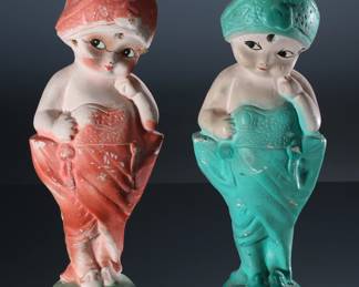 Lot of 2 Vintage Carnival Chalkware Sheba Kewpie in Dress Figures		196163
