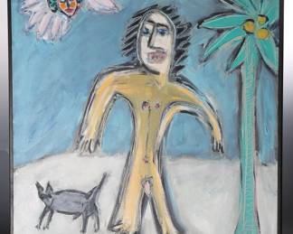 2pc *Original* Art Rudy Turk Bodacious Adam & Woebegone Eve 1996 Framed Painting 	Frame: 30.5x 24.75in	196022
